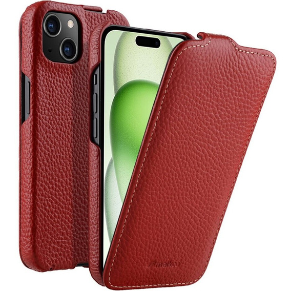 Etui MELKCO z klapką do iPhone 15 Plus skórzane flip czerwone