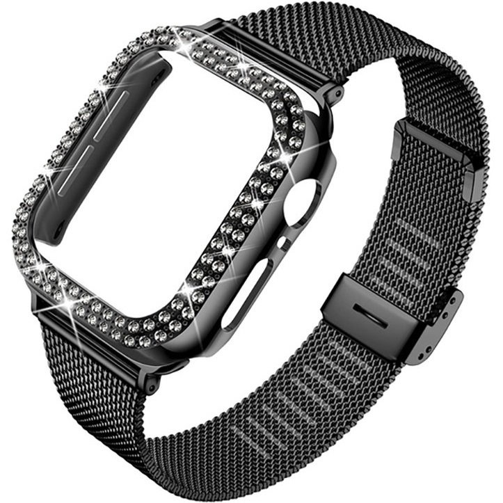 Bransoleta Etui Z Diamentami Do Apple Watch 4 5 6 SE 44mm Czarna