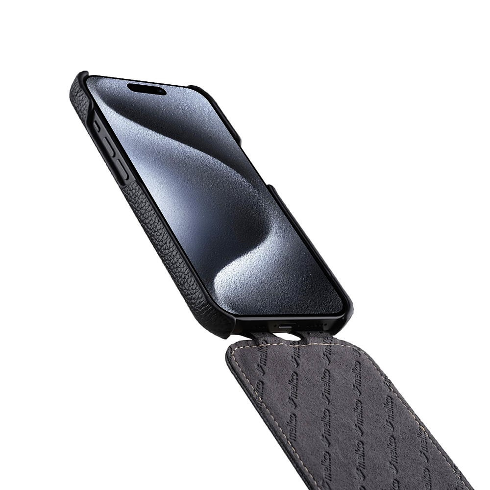 Etui MELKCO z klapką do iPhone 15 Pro skórzane flip czarne sklep