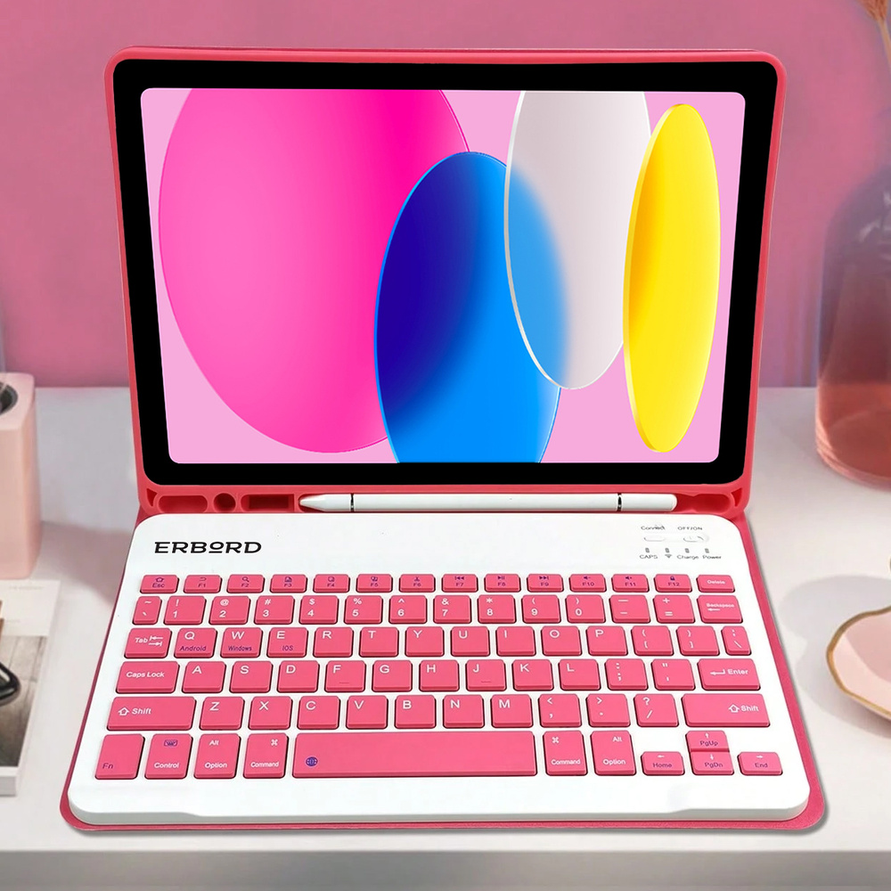 Różowe etui z klawiaturą do iPad A16 z miejscem na rysik