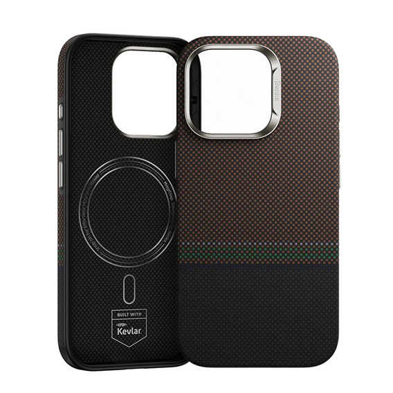 Etui BENKS Kevlar do iPhone 16 Pro, Magnetic Armor Pro Prestige Kevlar 600D Y065, do MagSafe, aktywny przycisk – brązowe