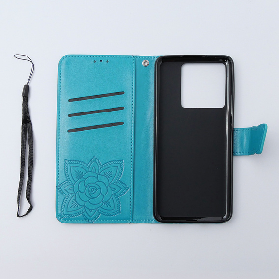 Zestaw Etui z klapką do Xiaomi 13T / 13T Pro, Motyl, niebieskie + Szkło 