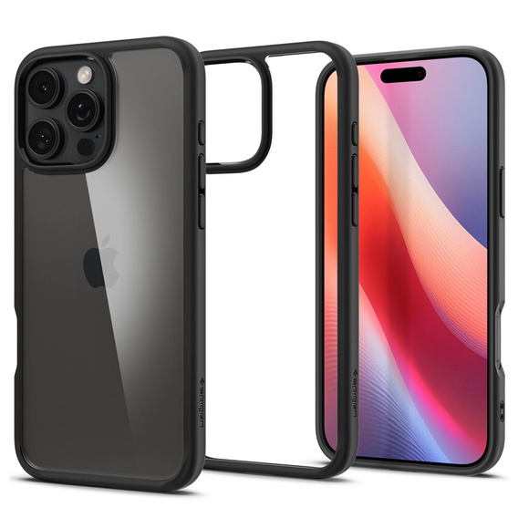 Etui Spigen do iPhone 16 Pro Max, Ultra Hybrid, przezroczyste / czarne + Szkło Hartowane 9H