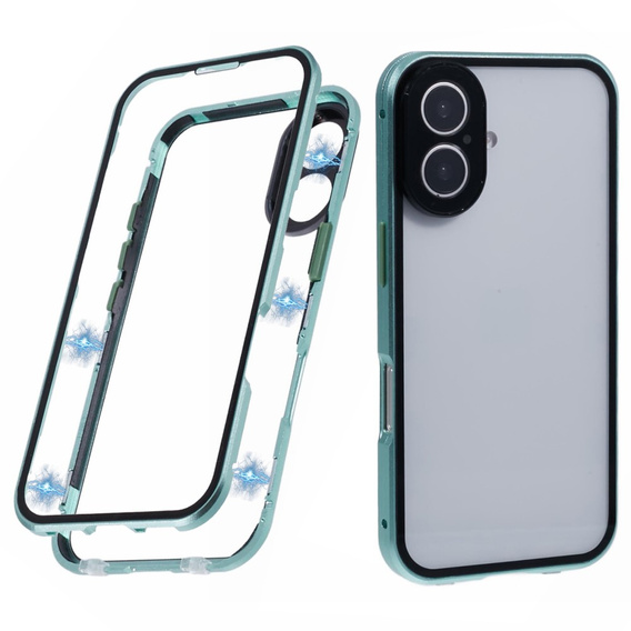 Etui do iPhone 16, Magnetic Dual Glass, zielone