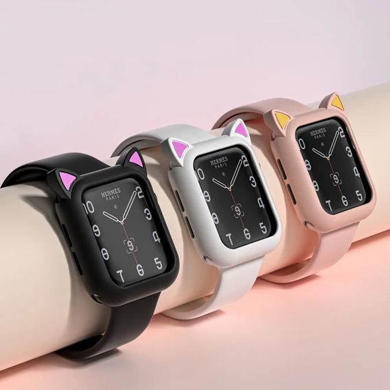 Etui Silikonowe do Apple Watch 7/8 41mm, Kocie Uszy, Różowe