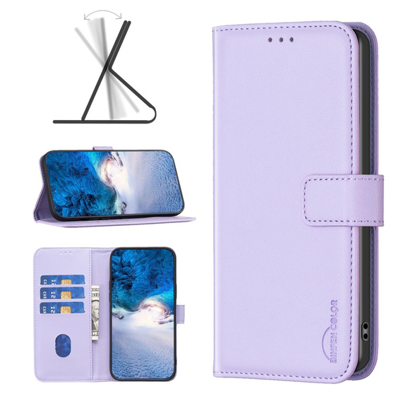 Etui z klapką do Samsung Galaxy A25 5G, BINFEN Wallet, fioletowe + szkło 9H