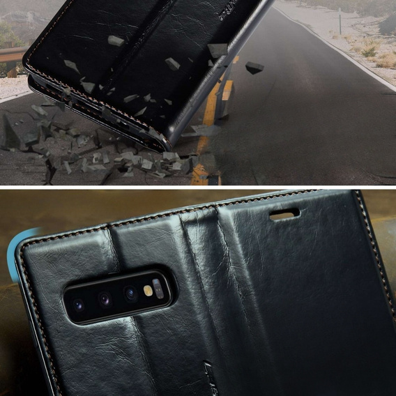 Etui z klapką CASEME do Samsung Galaxy S10+ Plus, Waxy Textured, czarne