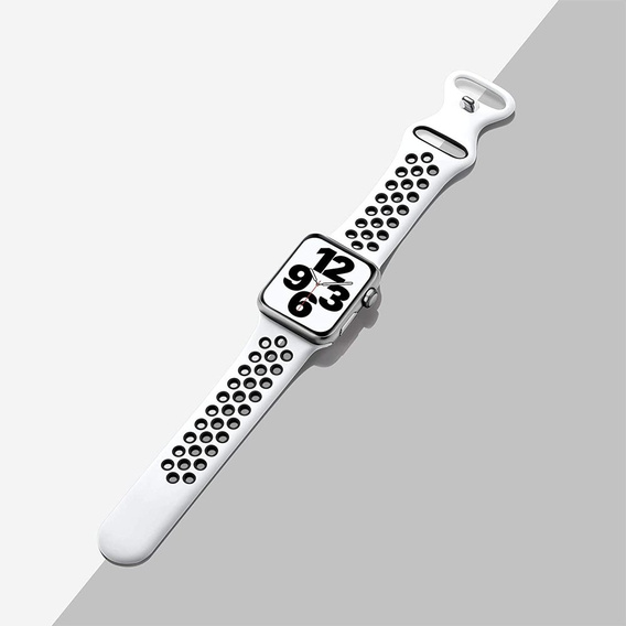 Pasek Silikonowy do Apple Watch 1/2/3/4/5/6/7/8/9/10/11/SE Ultra 1/2/3 42/44/45/46/49mm, Biały/Czarny
