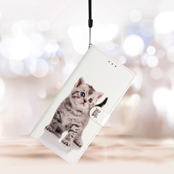 Etui z klapką do Samsung Galaxy A25 5G, Wallet, Cute Cat, białe + szkło 9H