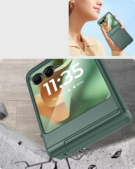 Etui do Motorola Razr 60 Ultra, PC Kickstand Case, ze szkłem, zielone