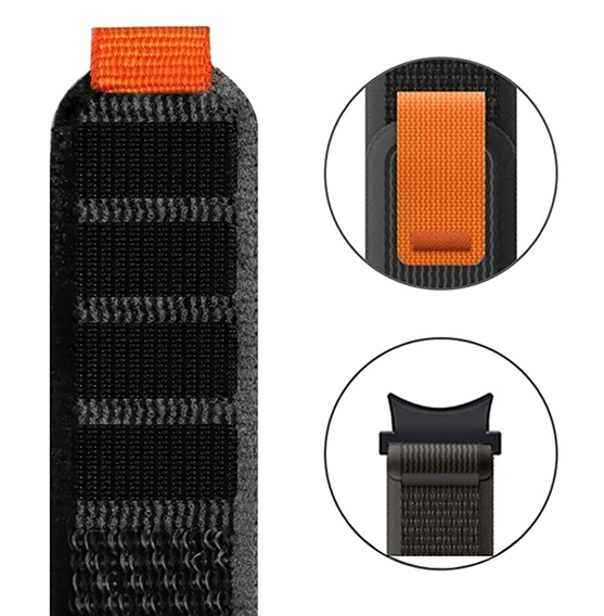 Pasek Nylonowy do Samsung Galaxy Watch 4/5/6/7/FE 40/42/43/44/45/46/47mm, Szary / Pomarańczowy