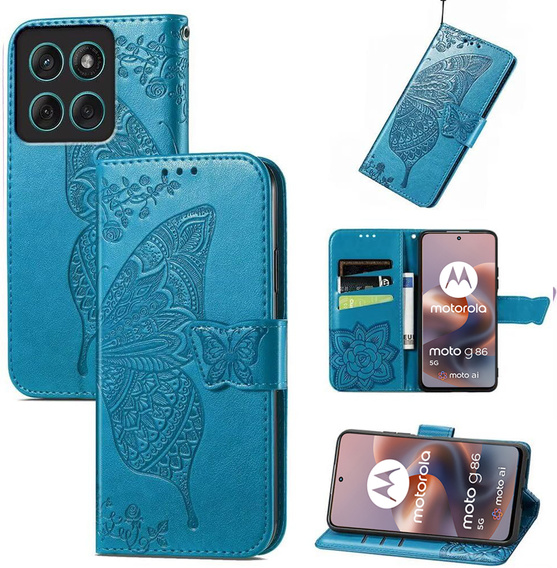 Etui z klapką do Motorola Moto G86 5G, Butterfly, niebieskie