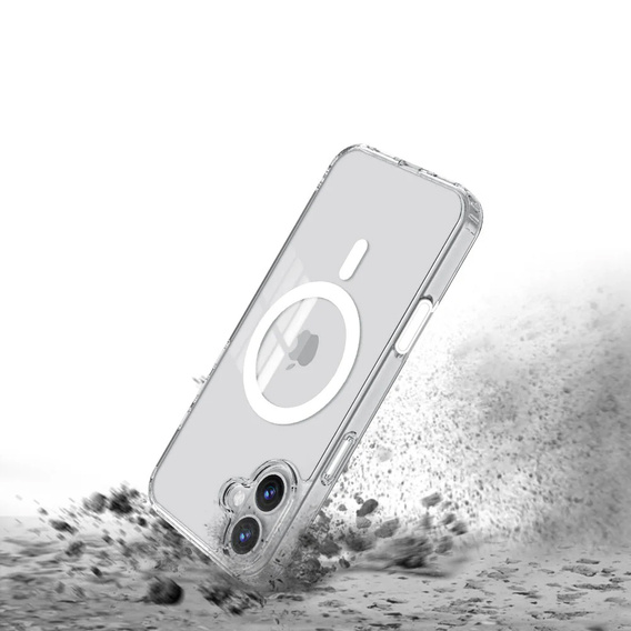 Etui ERBORD z MagSafe do iPhone 16, aktywny przycisk, przezroczyste + Szkło hartowane
