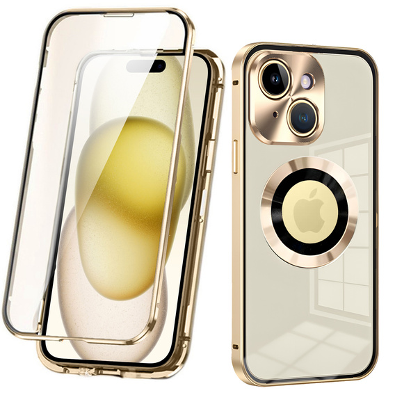 Etui do iPhone 15, Dual Glass, do Magsafe, złote