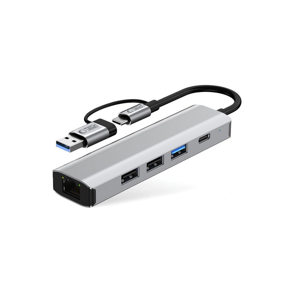 Tech-Protect HB03 Hub Adapter 5 w 1  TYPE-C + USB2.0 + USB3.0 + RJ45 , Szary