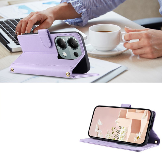 Etui z klapką do Xiaomi Redmi Note 13 Pro 4G / Xiaomi Redmi Note 14S / Xiaomi Poco M6 Pro 4G, Rhombus Crossbody Leather, fioletowe
