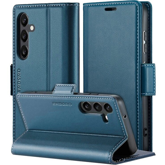 Etui do Samsung Galaxy A15 4G / 5G, ERBORD Glossy Litchi, portfel z klapką, niebieskie + Szkło Hartowane 9H