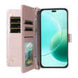 Etui portfelowe do Honor 400 Lite – pudrowy róż, z paskiem na ramię i nadgarstek, funkcją podstawki