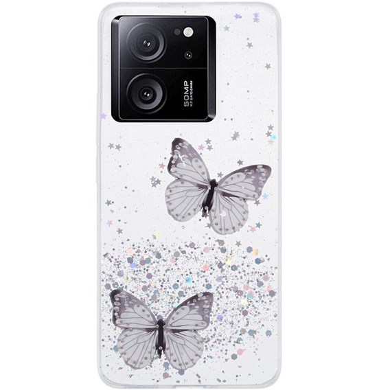 Etui do Xiaomi 13T / 13T Pro, Glitter Butterfly, białe