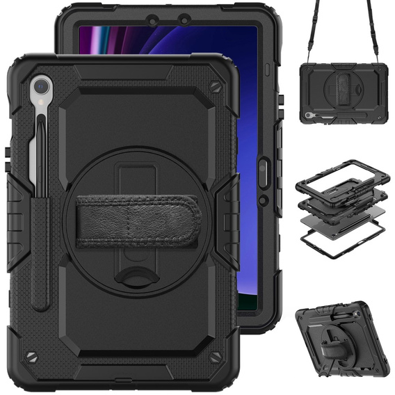 Etui pancerne do Samsung Galaxy Tab S10 Lite / S10 FE / S9 FE, ochronne 360 z miejscem na rysik, czarne
