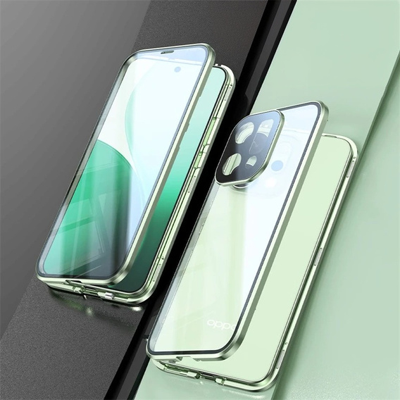 Etui do Oppo Reno 14, Magnetic Dual Glass, przezroczyste z zielonymi rantami