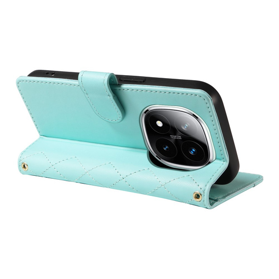 Etui z klapką do Xiaomi Redmi Note 14 Pro 5G / Xiaomi Redmi Note 14 Pro+ 5G / Xiaomi Poco X7 5G, Rhombus Crossbody Leather, zielone