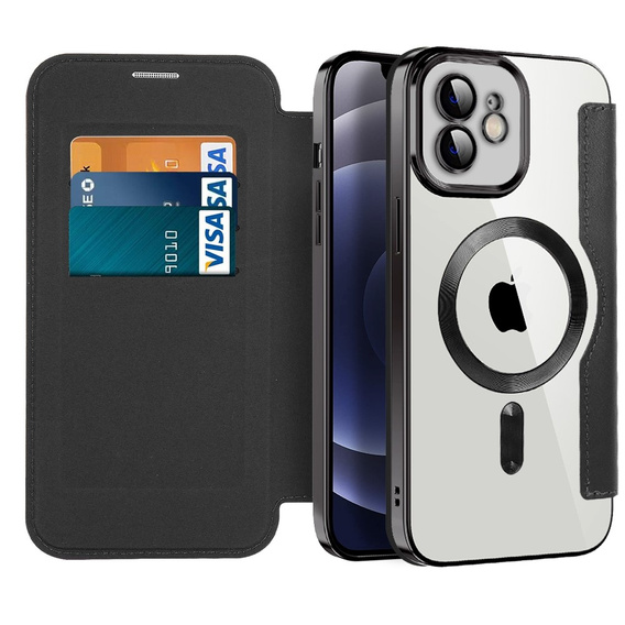 Etui z klapką do iPhone 12, RFID Wallet MagSafe z ochroną aparatu, czarne