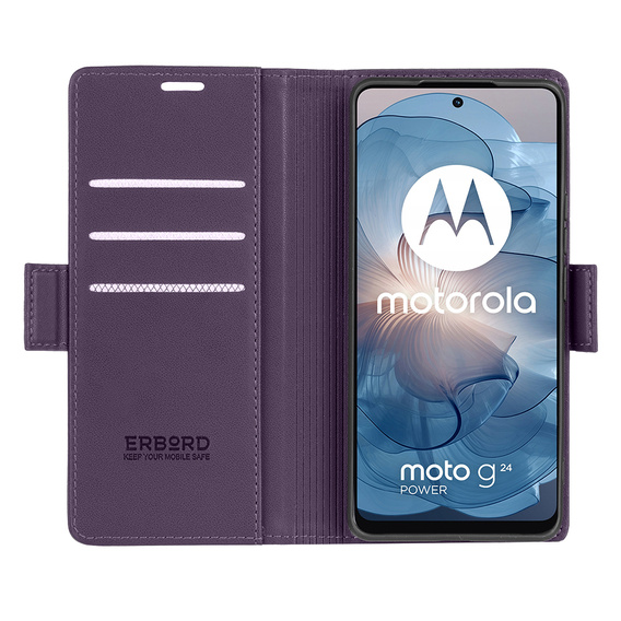 Etui do Motorola Moto G24 / G24 Power / G04, ERBORD Glossy Litchi, portfel z klapką, fioletowe