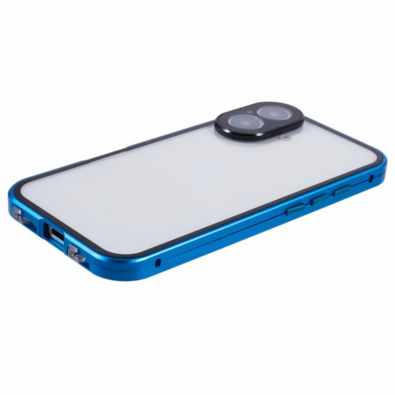 Etui do iPhone 16, Magnetic Dual Glass, niebieskie