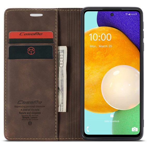 Etui CASEME do Samsung Galaxy A53 5G, Leather Wallet Case, kawowe