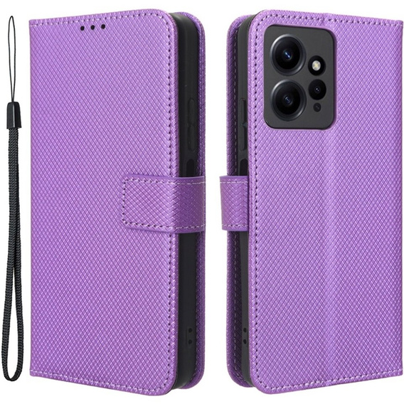 Zestaw Etui do Xiaomi Redmi Note 12 4G, portfel z klapką, Smart Magnet, Fioletowe + Szkło 9H