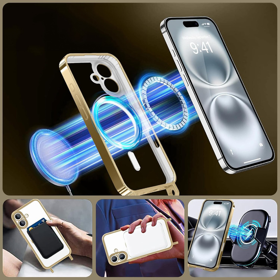 Etui do iPhone 17, Electro MagSafe, złote + Smycz