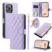 Etui z klapką do iPhone 16 Pro, Rhombus Crossbody Leather, fioletowe