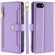 Etui z klapką do iPhone 16E, Wallet Zipper Pocket, fioletowe