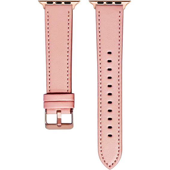 Skórzany Pasek z Klamrą Rose Gold do Apple Watch 1/2/3/4/5/6/7/8/9/10/11/SE 38/40/41/42mm – Różowy