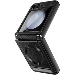 Etui do Samsung Galaxy Z Flip5 5G, Leather Kickstand, ze szkłem, do MagSafe, czarne