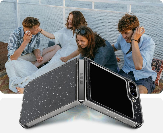 Etui Spigen do Samsung Galaxy Z Flip7 FE / Z Flip6, Airskin Glitter, Przezroczyste / Brokatowe