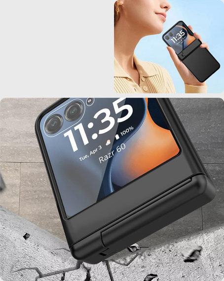 Etui do Motorola Razr 60 Ultra, PC Case, ze szkłem i podstawką, czarne
