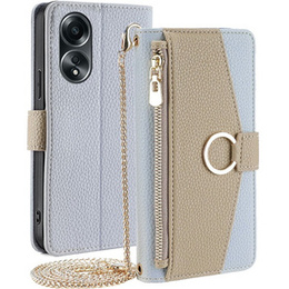Etui z klapką do Oppo A58 4G, Wallet Zipper Pocket, z lusterkiem, niebieskie