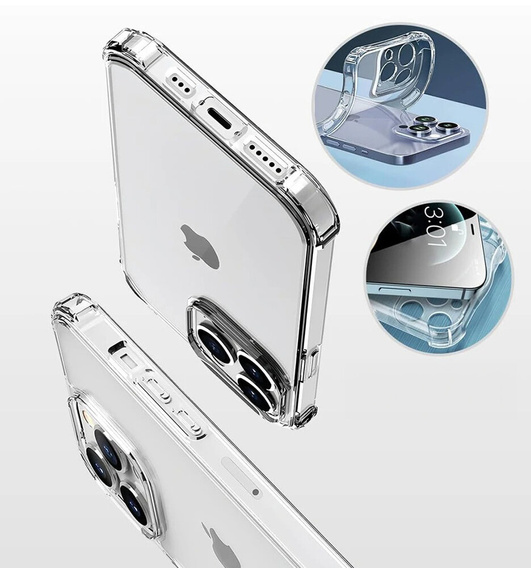 Etui do iPhone 16 Pro Max, Erbord Dropproof, przezroczyste + Szkło
