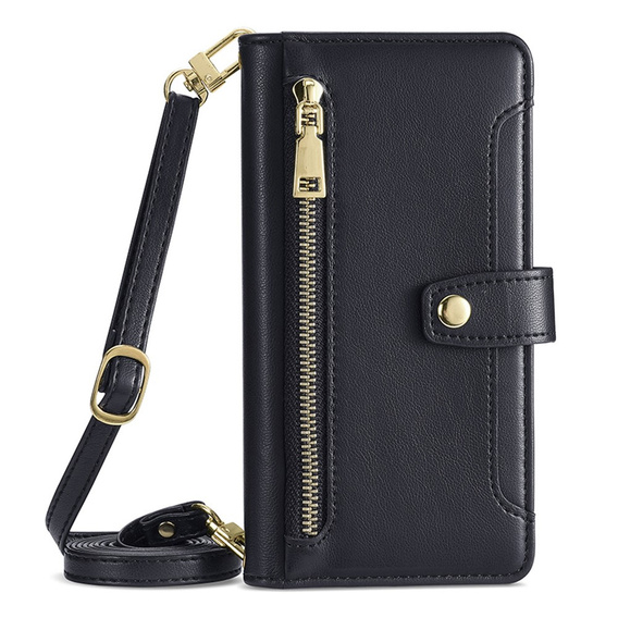 Etui z klapką do iPhone 14, Wallet Zipper Pocket, czarne