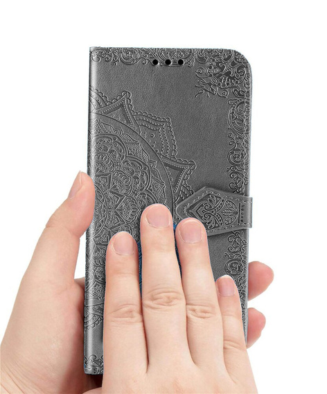 Etui z klapką do Honor Magic 6 Lite 5G, Mandala, szare