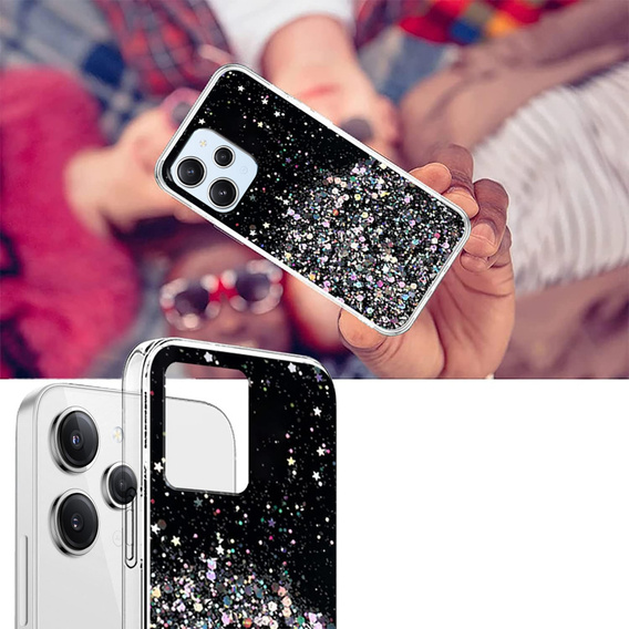 Zestaw Etui Brokat do Xiaomi Redmi 12, czarne + szkło