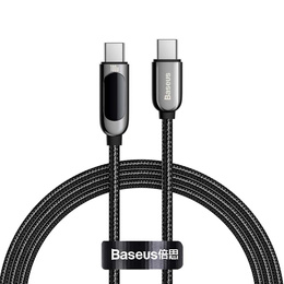 Baseus kabel USB-C na USB-C 1 m 100 W z wyświetlaczem mocy – Czarny