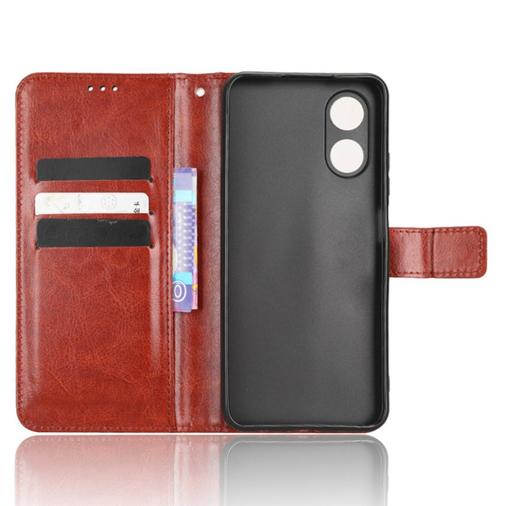 Etui z klapką do Oppo A17, Crazy Horse Wallet, brązowe