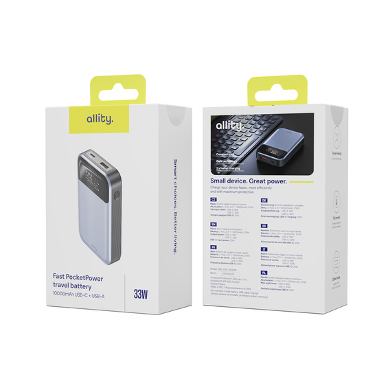 Allity Power Bank APB-200 PD QC 33W 10000 mAh – szary