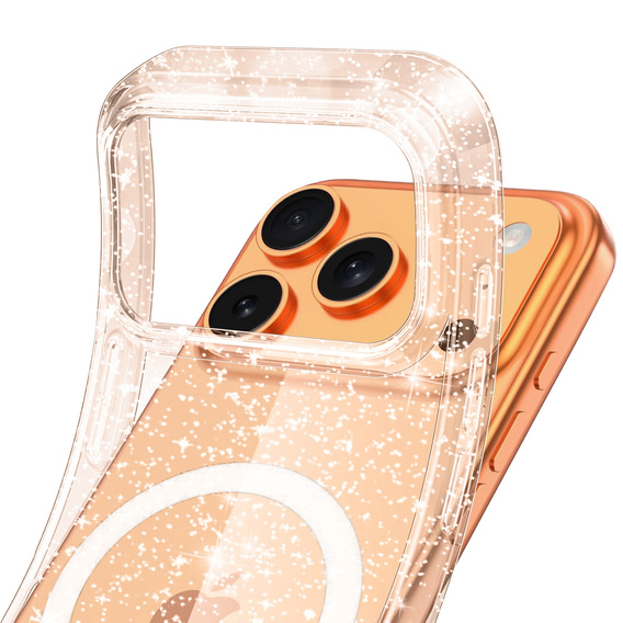 Etui do iPhone 17 Pro Max, do MagSafe, brokatowe, półprzezroczyste złote