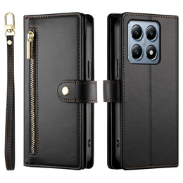 Etui z klapką do Xiaomi 14T Pro, Wallet Zipper Pocket, czarne