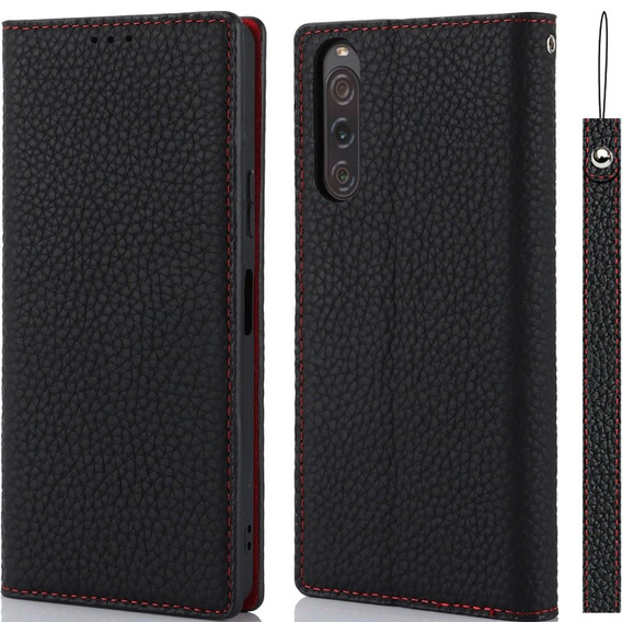 Etui z klapką do Sony Xperia 10 V, Litchi Skin Grain, czarne