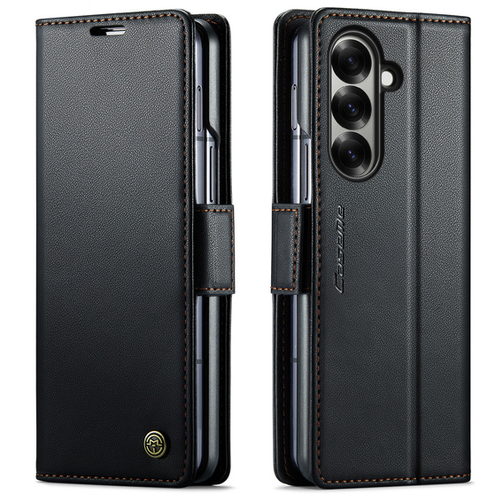Etui z klapką CASEME do Samsung Galaxy Z Fold7 5G Litchi Wallet – czarne